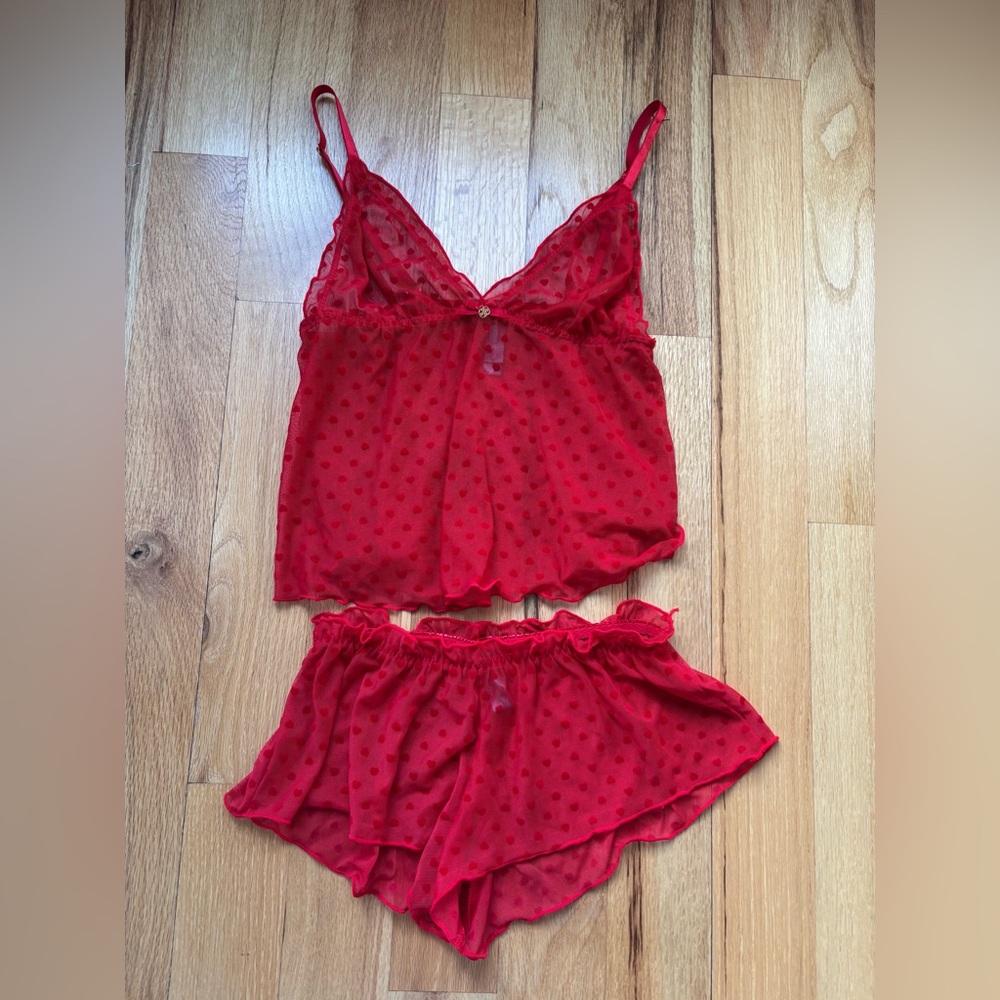 Daisy Fuentes Red Sheer Polka Dot Chemise Set
